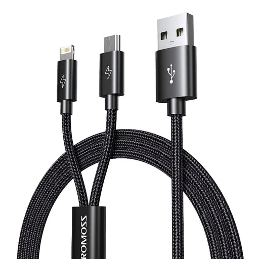Romoss USB A to Lightning and Micro 1.5m cable Space Grey Nylon Braided Cable-0