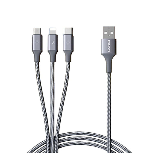 Romoss 3in1 Lightning Charge Sync|Micro USB |Type C to USB 1m Cable - Space Grey-0