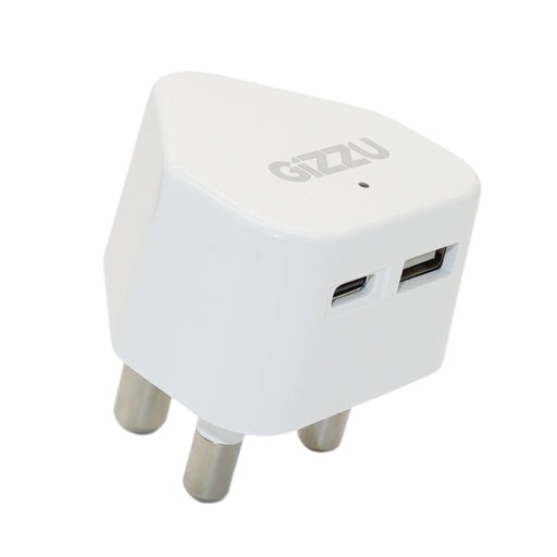 GIZZU Wall Charger Type C 20W|USB SA 3 Prong - White-1