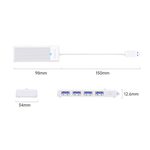 ORICO PW Series 4-Port USB3.0 Hub | USB-A | USB-A3.0 x 4 (5GBPS Sharing) | 15cm |White-1