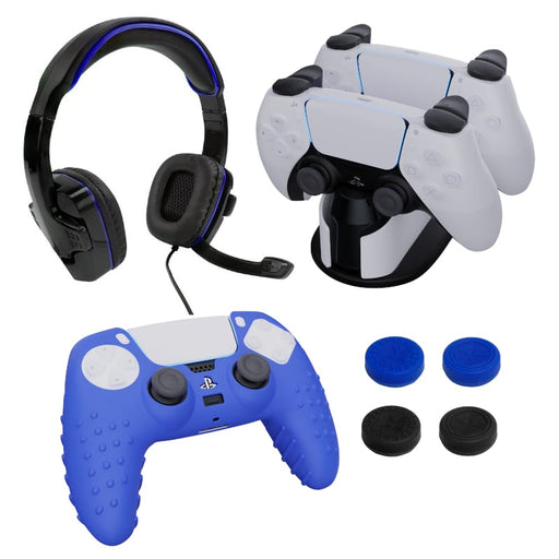 Sparkfox PlayStation 5 Combo Gamer Pack with Headset|Grip Pack|Controller Skin|Charging Dock-0