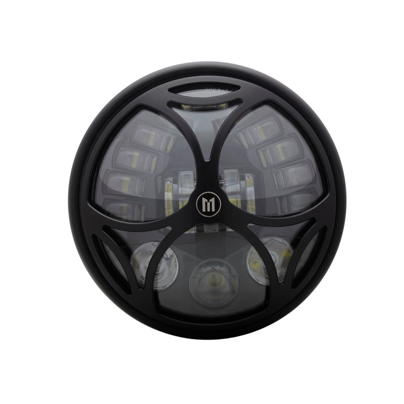 7.7" Matt Black LED Headlight - Integrated Amber Turn Signals & Tri-Maltese Grill