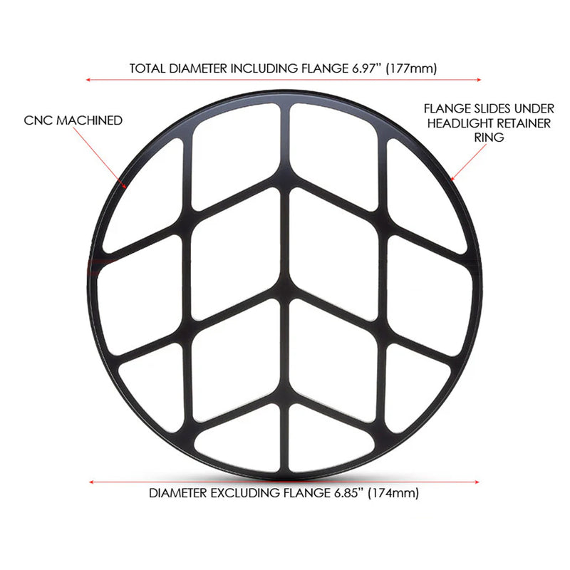 Max-Inc 7" Spyder Grill Design Black CNC Aluminium Headlight Guard Cover