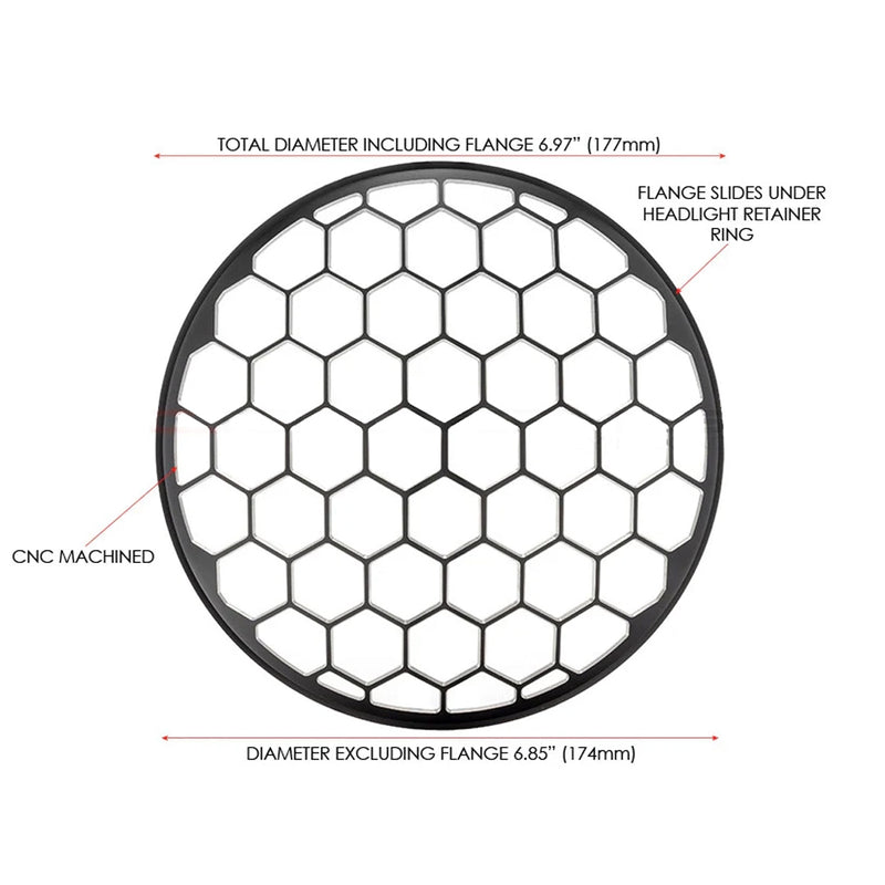 Max-Inc 7" Honeycomb Grille Design Black + Contrast CNC Aluminium Headlight Guard Cover