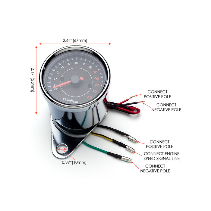 Max-Inc 65mm Universal Chrome Electronic Tachometer + Mounting Bracket