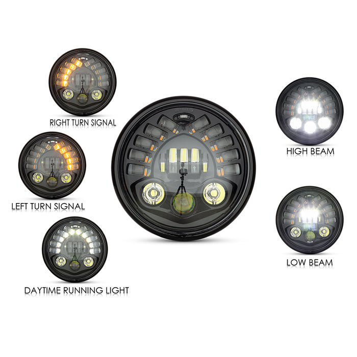 Max-Inc 7.7 Inch Gloss Black Short Metal LED MOD Integrated Headlight - DRL + Turn Signals