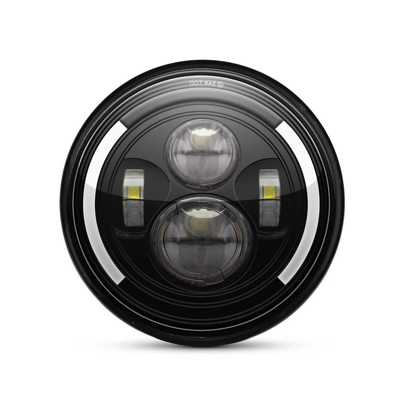 Max-Inc 7.7 Inch Gloss Black Short Metal LED Integrated Headlight w/ Half Moon Turn Signals