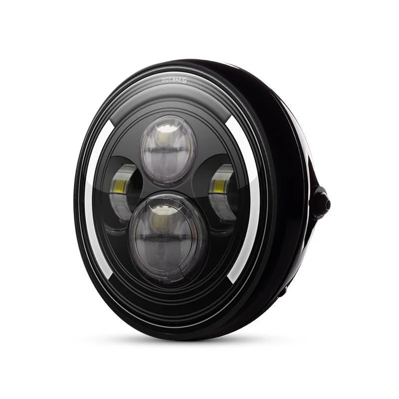 Max-Inc 7.7 Inch Gloss Black Short Metal LED Integrated Headlight w/ Half Moon Turn Signals