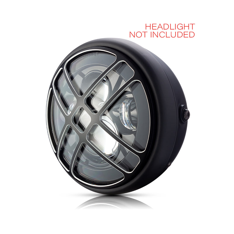 Max-Inc 7" Titan Grille Design Black + Contrast CNC Aluminium Headlight Guard Cover