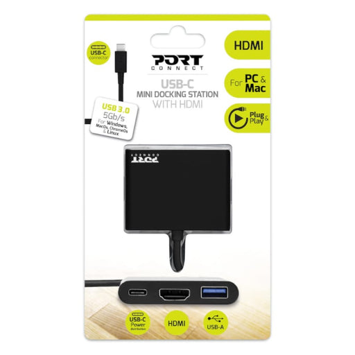 Port USB Type-C to 1 x HDMI|1 x USB3.0|1 x Type-C 60W PD Dock - Black-0