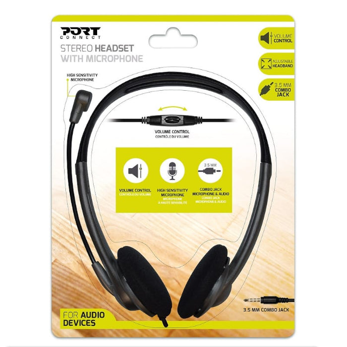 Port Stereo Headset with Mic with 1.2m Cable|1 x 3.5mm|Volume Controller - Black-0