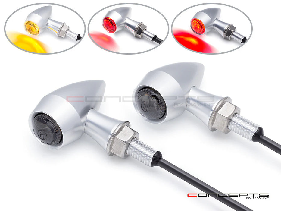 Max-Inc ARES Micro Raw CNC Billet Aluminum Integrated Rear LED Stop/Tail/Turn Signals - Raw + Clear Anodized