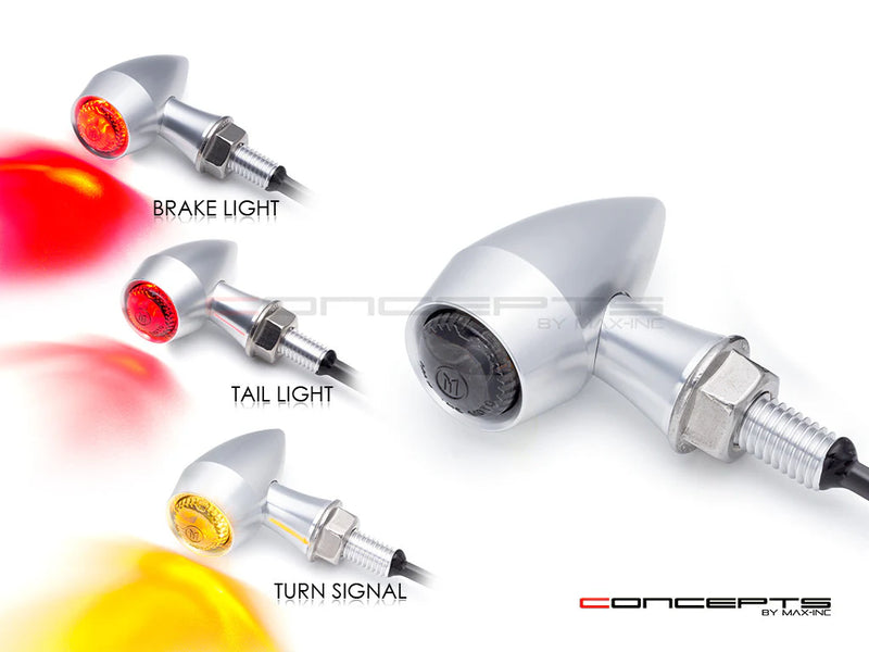 Max-Inc ARES Micro Raw CNC Billet Aluminum Integrated Rear LED Stop/Tail/Turn Signals - Raw + Clear Anodized