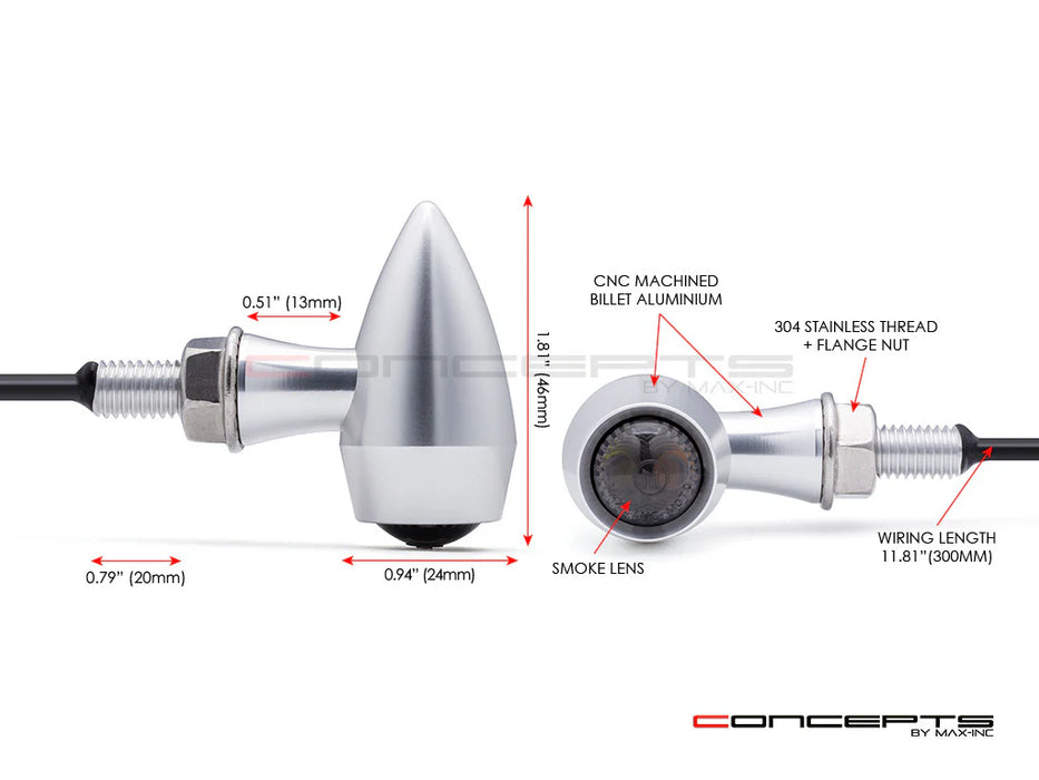 Max-Inc ARES Micro Raw CNC Billet Aluminum Integrated Rear LED Stop/Tail/Turn Signals - Raw + Clear Anodized