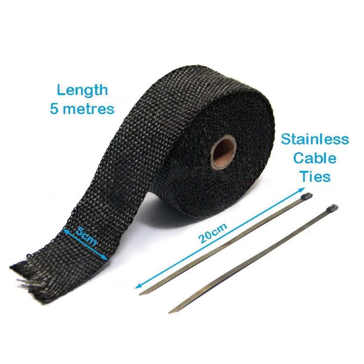 Max-Inc Black Fibreglass Exhaust Heat Wrap - 5 Metre Roll