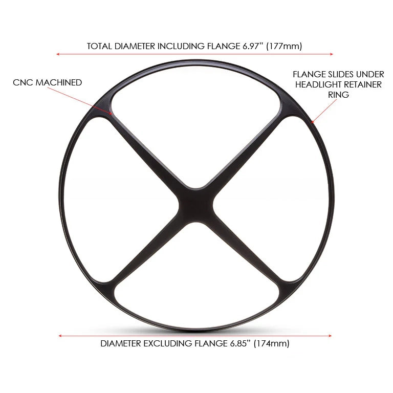 Max-Inc 7" Cross Design 7" Black CNC Aluminium Headlight Guard Cover