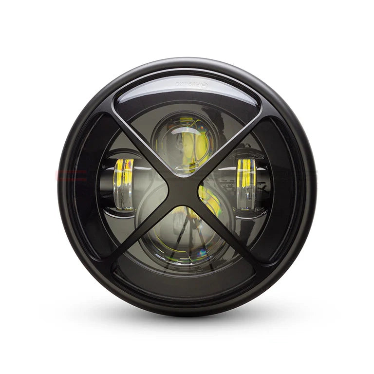 Max-Inc 7" Cross Design 7" Black CNC Aluminium Headlight Guard Cover