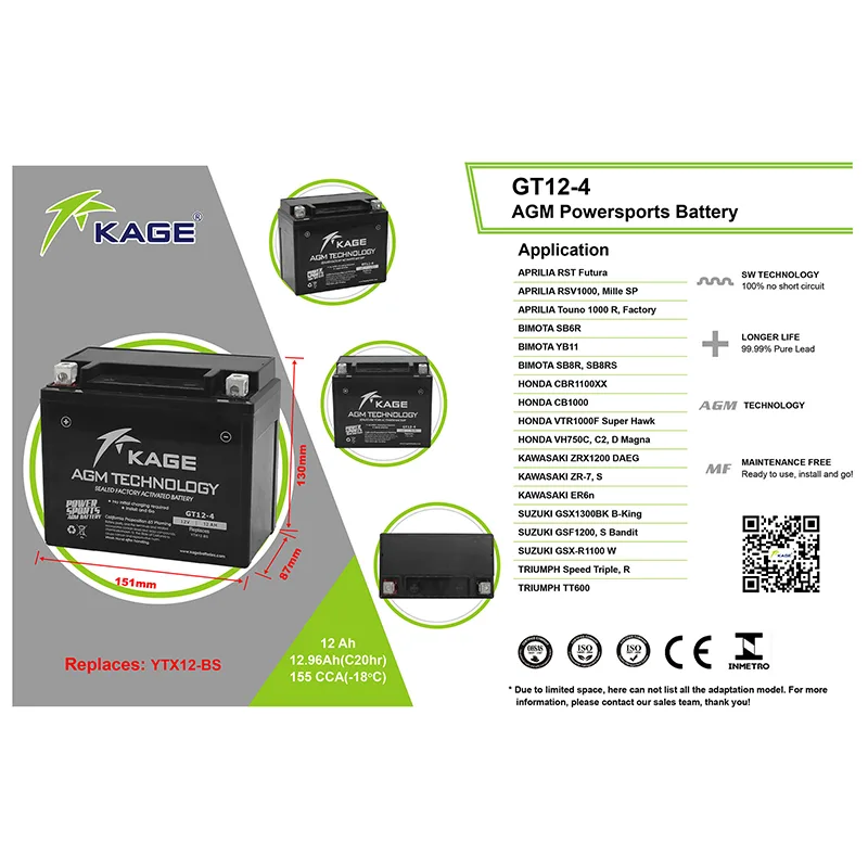 Kage Sealed Battery GT12-4  Maintenance Free Series