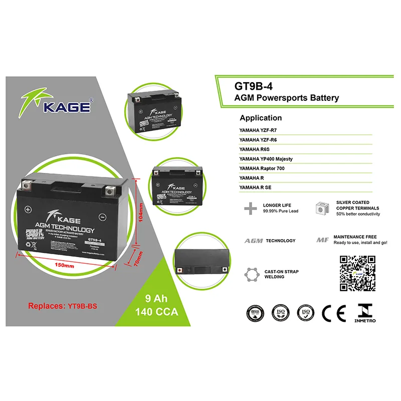 Kage Sealed Battery GT9B-4  Maintenance Free Series