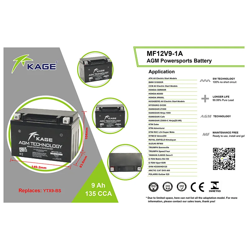 Kage Sealed Battery MF12V9-1A  Maintenance Free Series