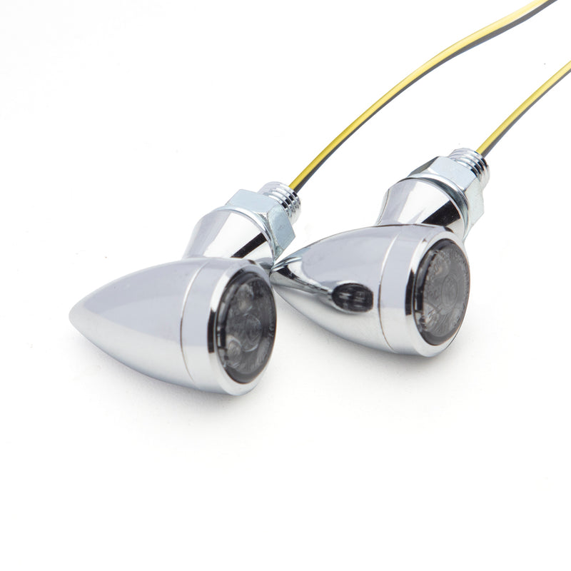 Micro Bullet LED Turn Signals/Indicators - Chrome - Smoke Lens - Cast Alloy