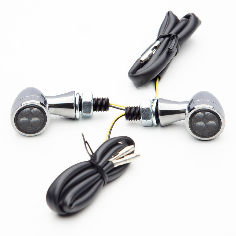 Micro Bullet LED Turn Signals/Indicators - Chrome - Smoke Lens - Cast Alloy
