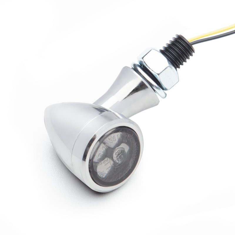 Micro Bullet LED Turn Signals/Indicators - Chrome - Smoke Lens - Cast Alloy