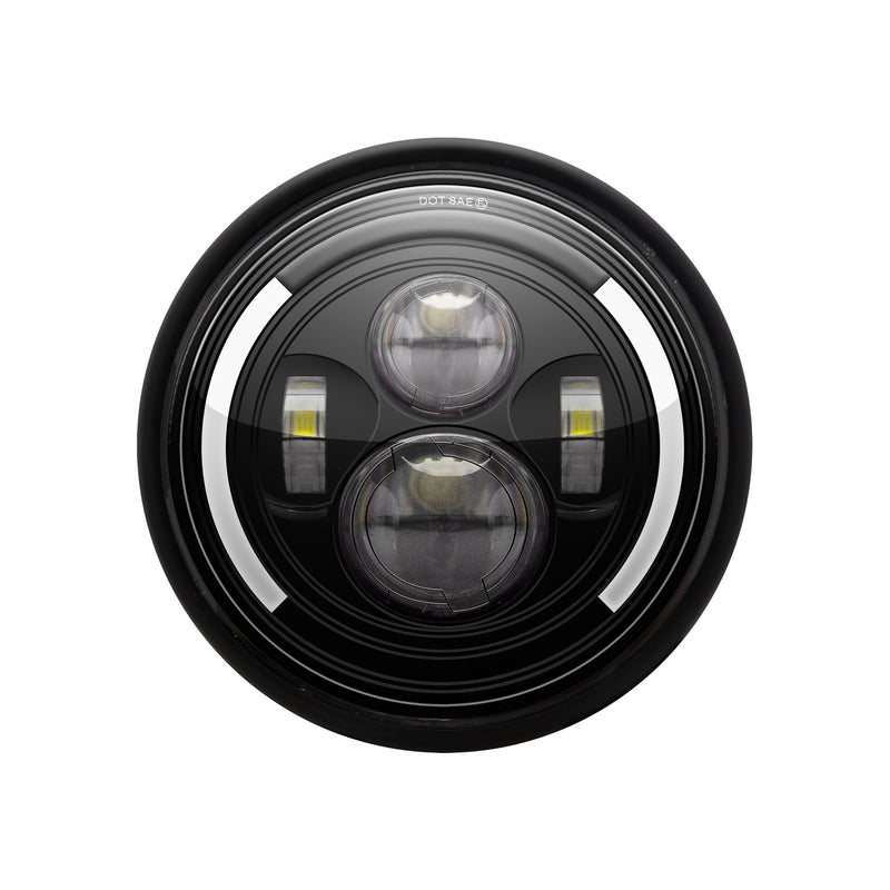 Max-Inc 7.7 Inch Matt Black Short Metal LED Integrated Headlight w/ Half Moon Turn Signals