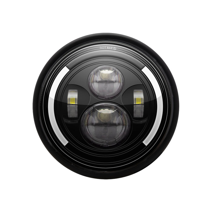 Max-Inc 7.7 Inch Matt Black Short Metal LED Integrated Headlight w/ Half Moon Turn Signals