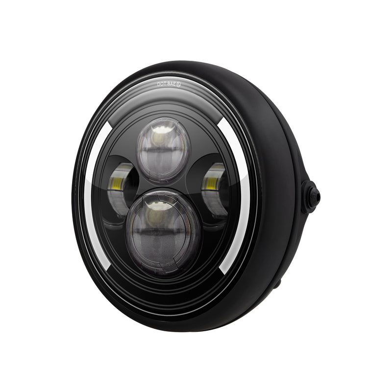 Max-Inc 7.7 Inch Matt Black Short Metal LED Integrated Headlight w/ Half Moon Turn Signals