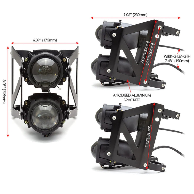 Max-Inc Max Dual Stacked Street-fighter Motorcycle Headlight DOT Adjustable Clamps