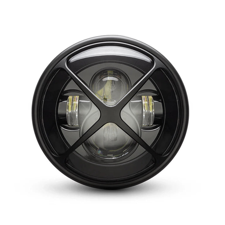 Max-Inc 7.7" Matt Black + Multi Projector LED Headlight + Black Cross Cover