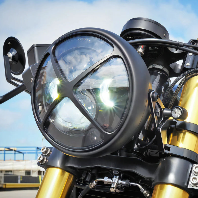 Max-Inc 7.7" Matt Black + Multi Projector LED Headlight + Black Cross Cover