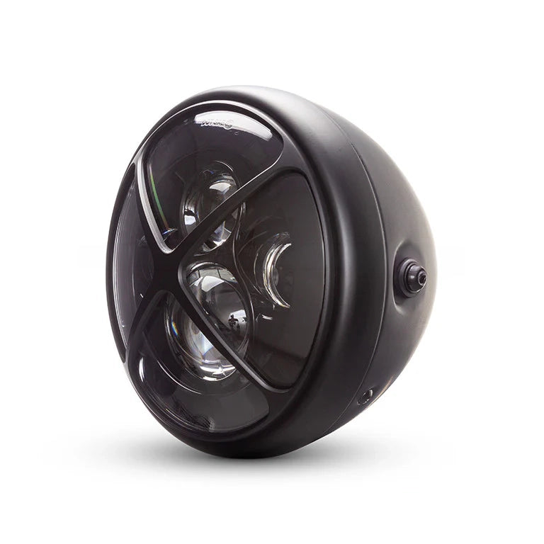 Max-Inc 7.7" Matt Black + Multi Projector LED Headlight + Black Cross Cover