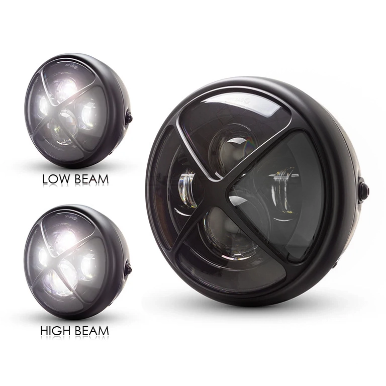 Max-Inc 7.7" Matt Black + Multi Projector LED Headlight + Black Cross Cover