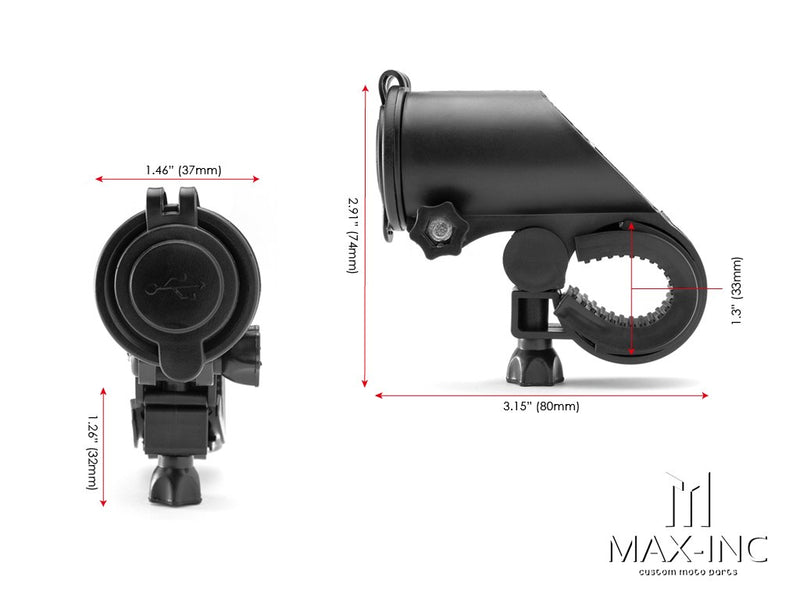 Universal Handlebar Mount Twin USB Power Supply - Fits 22-25mm Bars