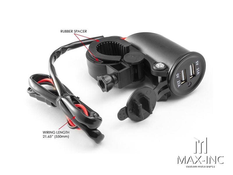 Universal Handlebar Mount Twin USB Power Supply - Fits 22-25mm Bars