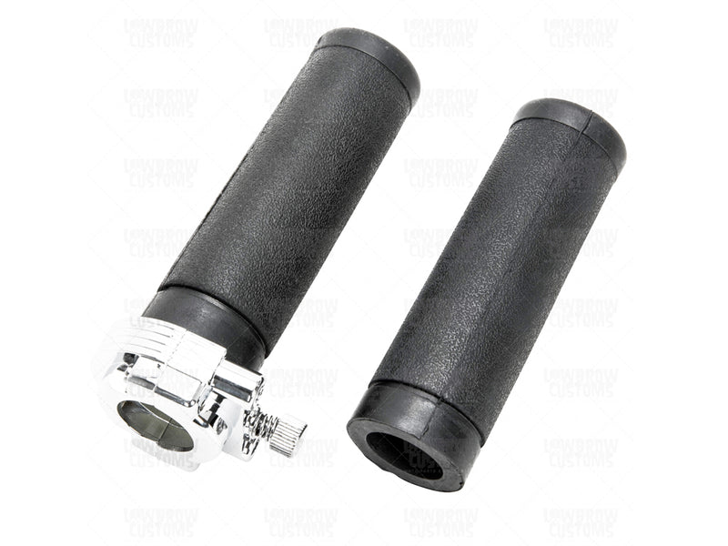 Chrome Dual Cable Throttle Assembly with Black Grips - 1 inch