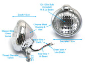 5 1/2" Bates Style Chrome Metal Headlight - 12v / 35w