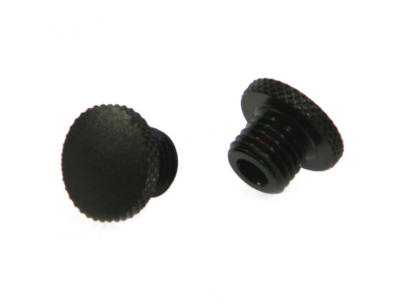 Black CNC Machined Billet Aluminium Threaded Mirror Block Off Plugs - 2 x M10 RH Threads