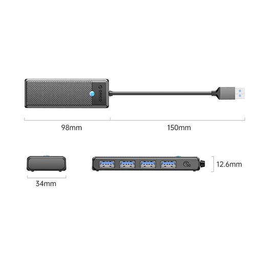 ORICO PW Series 4-Port USB3.0 Hub | USB-A | USB-A3.0 x 4 (5GBPS Sharing) | 15cm |Black-1